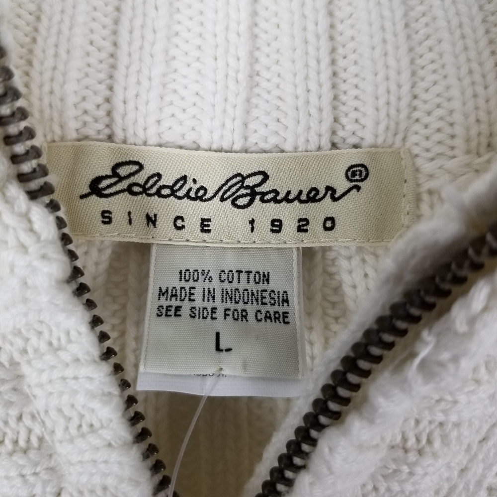 Eddie Bauer Womens Ribbed Mock Neck 1/4 Zip Sweater Size Large Ivory Cotton NWT - Picture 5 of 8
